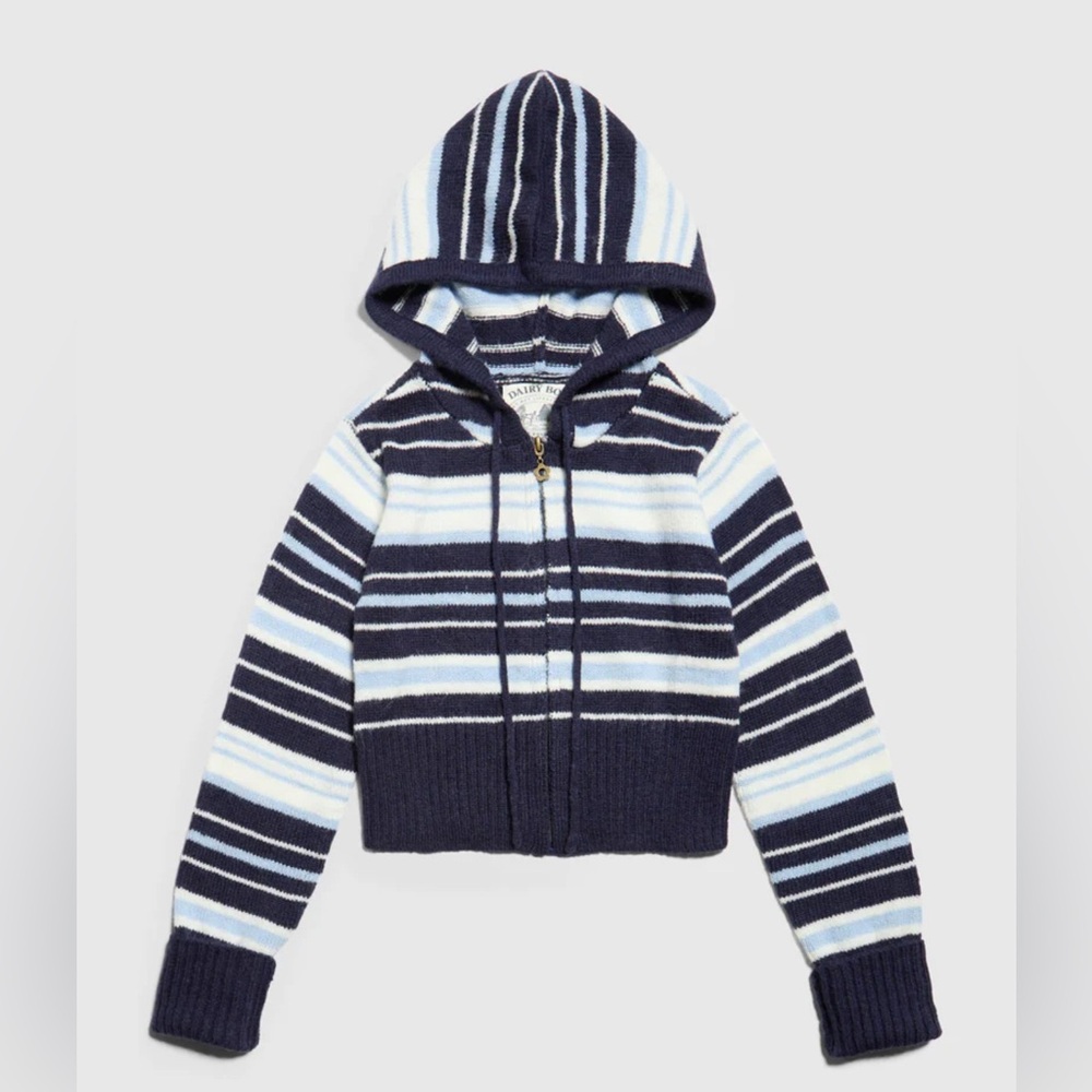 Dairy Boy Surfside Striped Knit Zip Up in Ocean Blue SOLD OUT ONLINE
